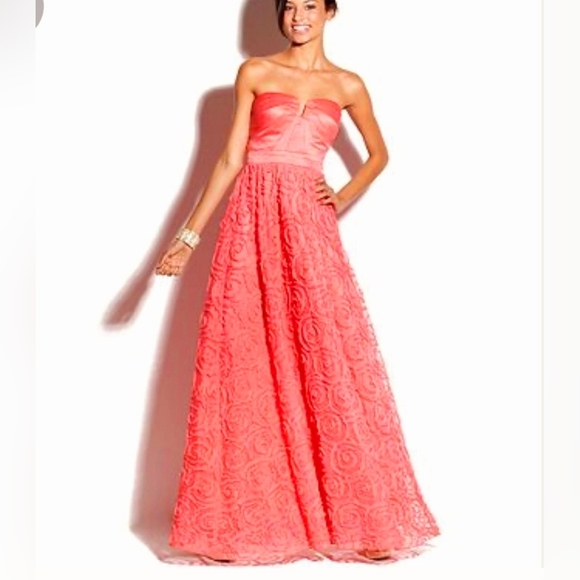 Hailey Logan By Adrianna Propell Coral Rosette Strapless Gown - Picture 2 of 14